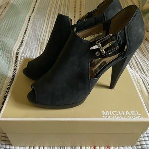 MK black peep toe heels